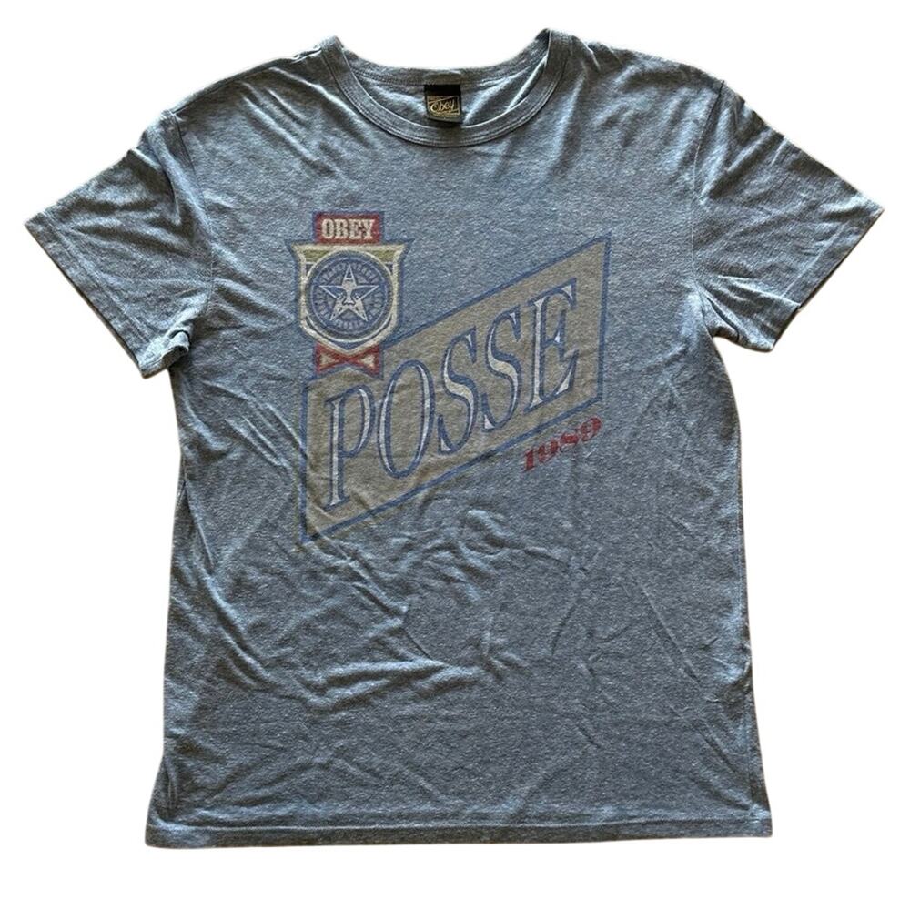 Obey Chambray Blue T-Shirt Size L Posse 1989